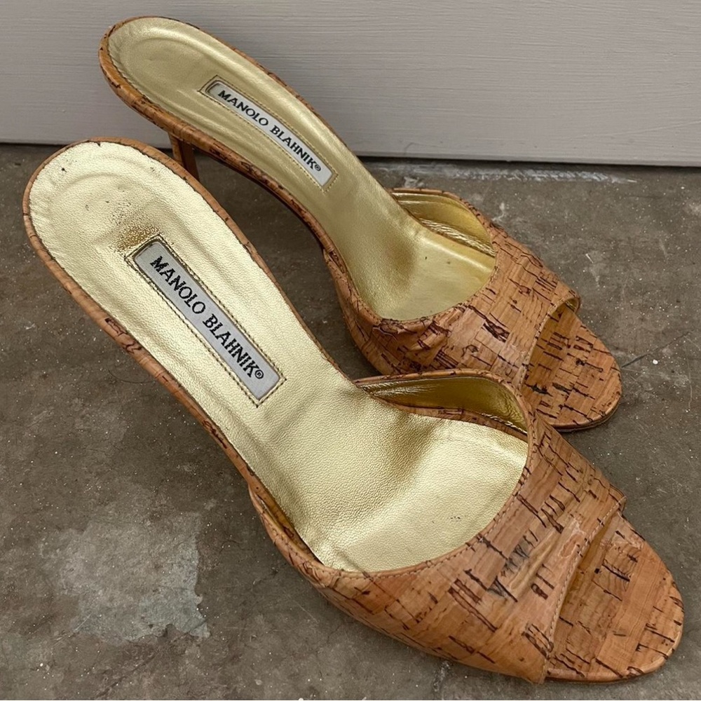 Vintage Y2K Late 90’s wicker print Manolo Blahnik Heels